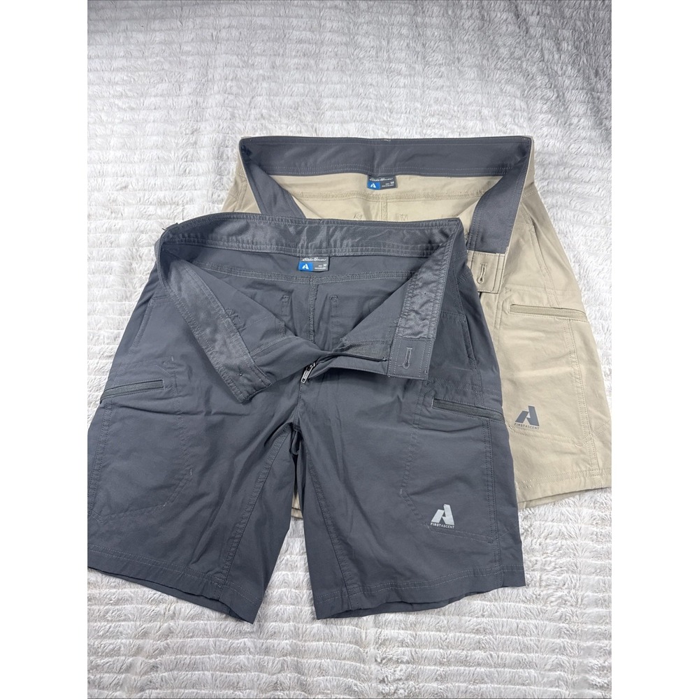 Eddie Bauer First Ascent Guide Pro Shorts Men 30x9" Tan Gray 2 Pack Hiking NICE